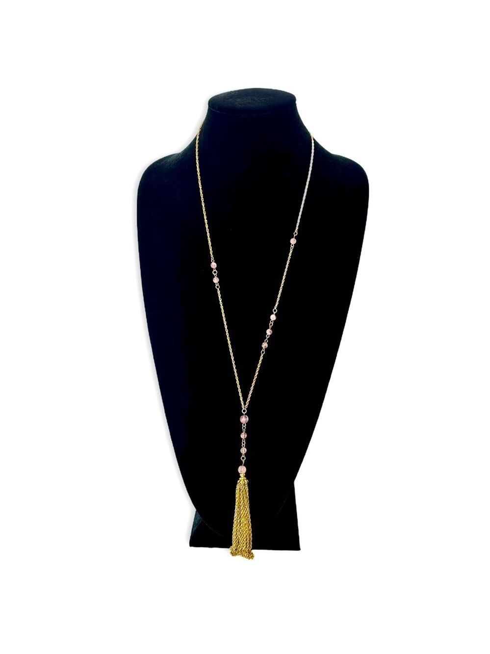 BANANA REPUBLIC Gold Pink Beaded Tassel Necklace NWT